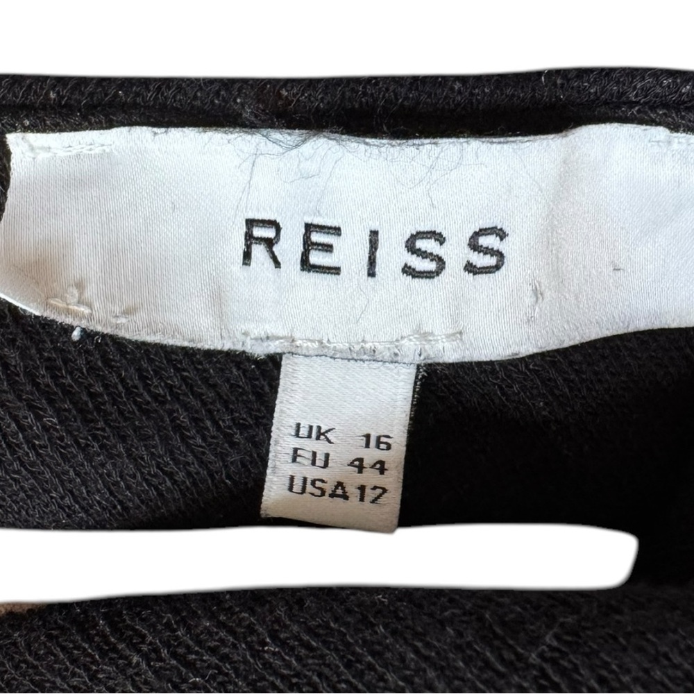 Reiss Ada Open Back Knit Jumpsuit 12 Mock Neck Tie Waist Bow Black - Picture 10 of 12